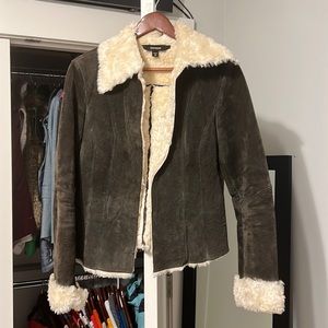 Faux fur dark brown leather jacket